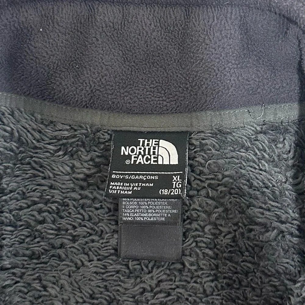 The North Face Jacket Boys XL 18/20 Fleece Black Full Zip Panel Gray‎ Accents